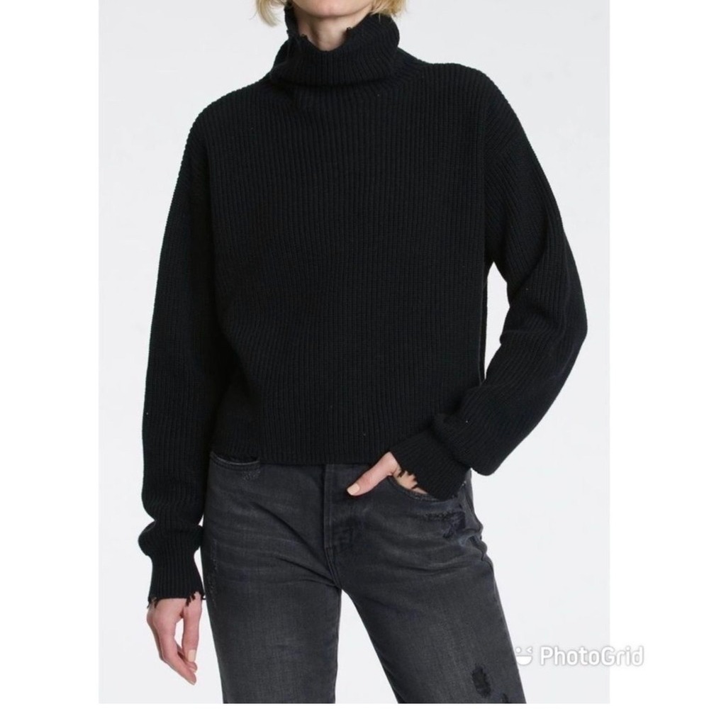 Pistola Turtleneck Sweater Women S Black Excellent Distressed Ribbed